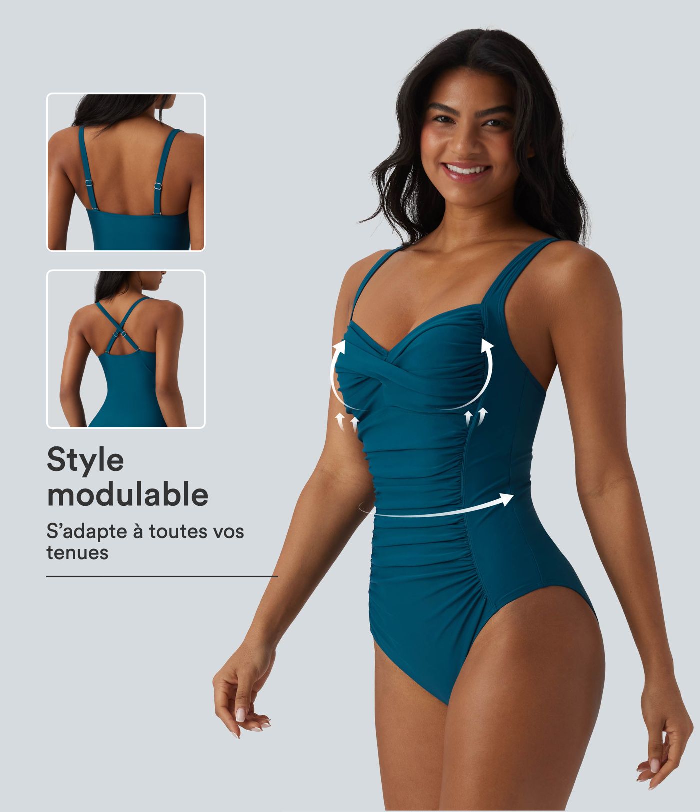 Maillot de bain une pièce gainant push-up col Queen Anne bretelles ajustables torsadé froncé Maillot de bain une pièce gainant push-up col Queen Anne bretelles ajustables torsadé froncé