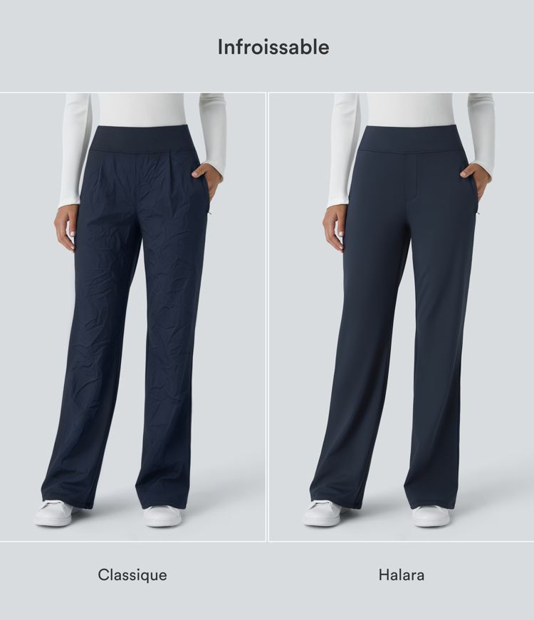 Pantalon tailleur évasé taille mi-haute Halara Flex™ DayStretch avec zip latéral et poches