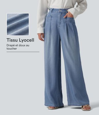 Jean large casual taille haute en lyocell avec poches