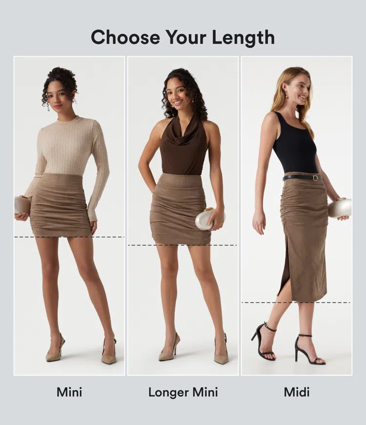 Coca Mocha Jupe-short midi moulante taille haute effet ventre plat en suédine froncée / 2