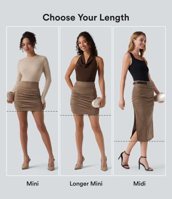 High Waisted Tummy Control Ruched Curved Hem Bodycon 2-in-1 Suede Mini Skirt