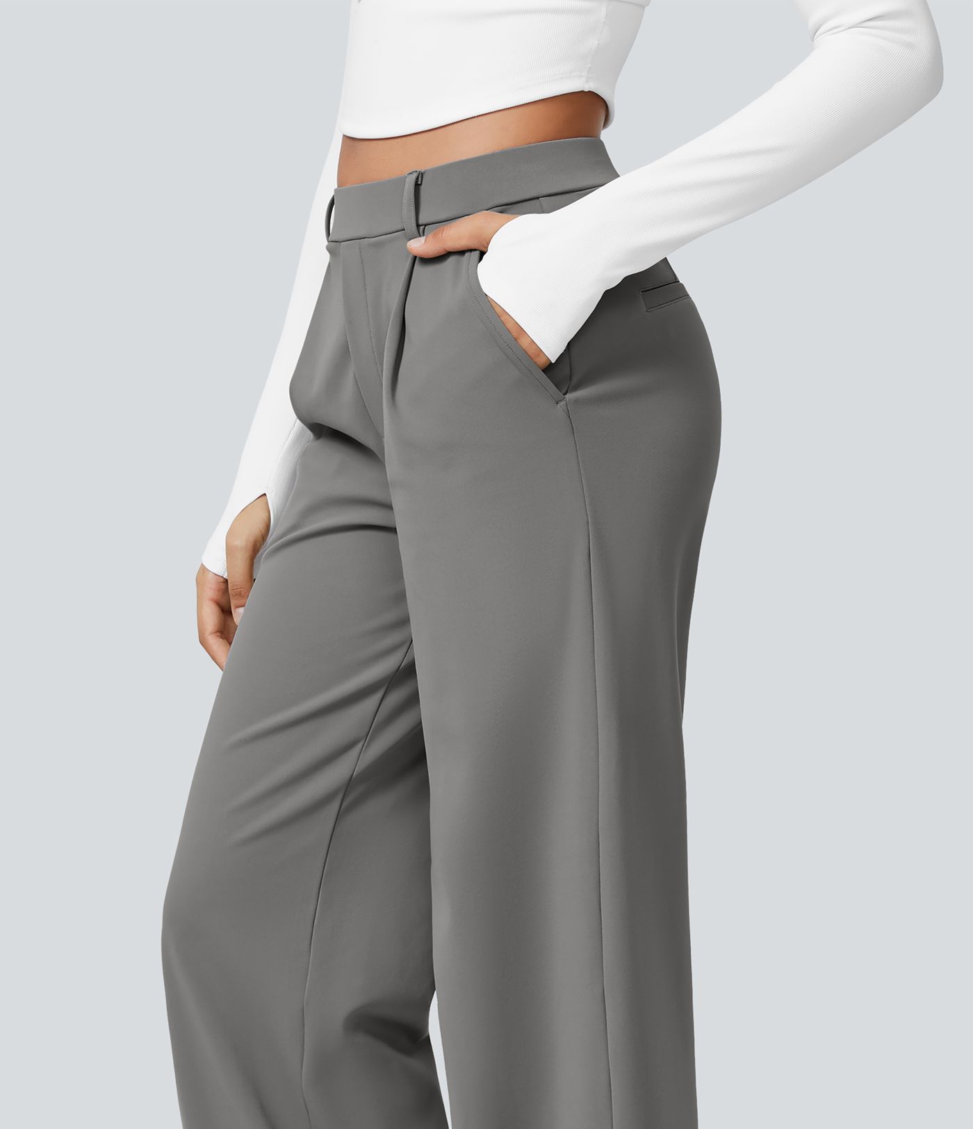 Halara Flex™ plissierte dehnbare Stoffhose mit hohem Bund, Seitentaschen und geradem Bein