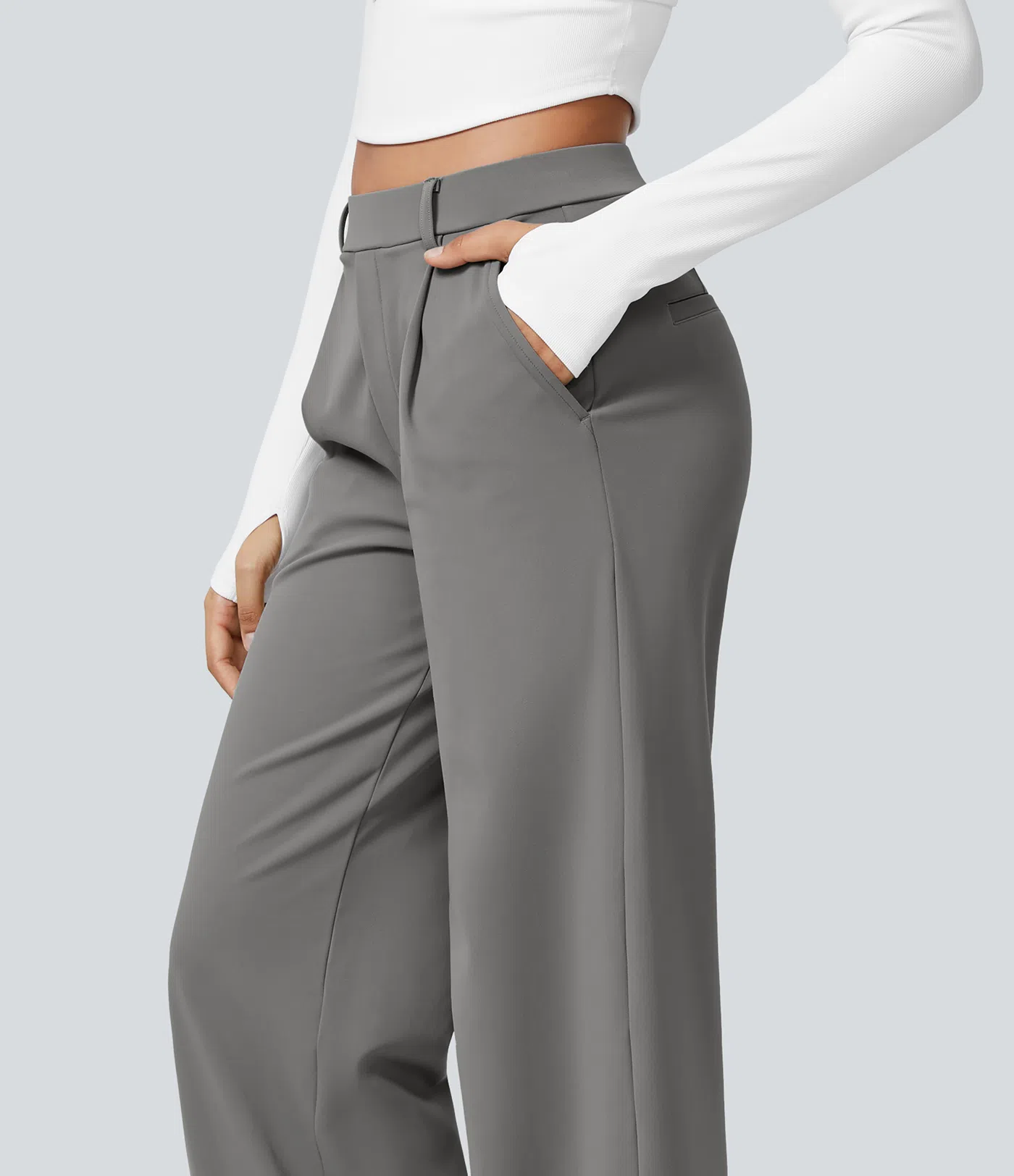 Stretchy soft high‑waist straight‑leg cargo trousers with side pockets