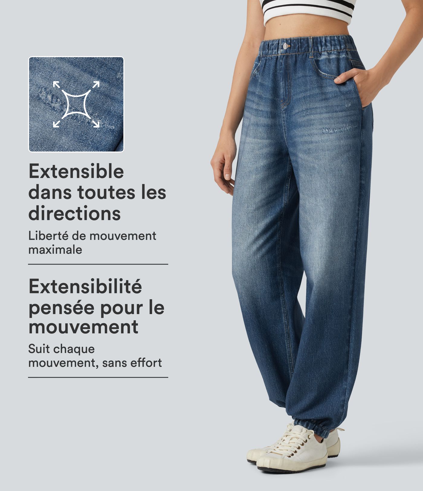 Jogging taille haute en molleton French Terry imprimé jean avec poches Jogging taille haute en molleton French Terry imprimé jean avec poches