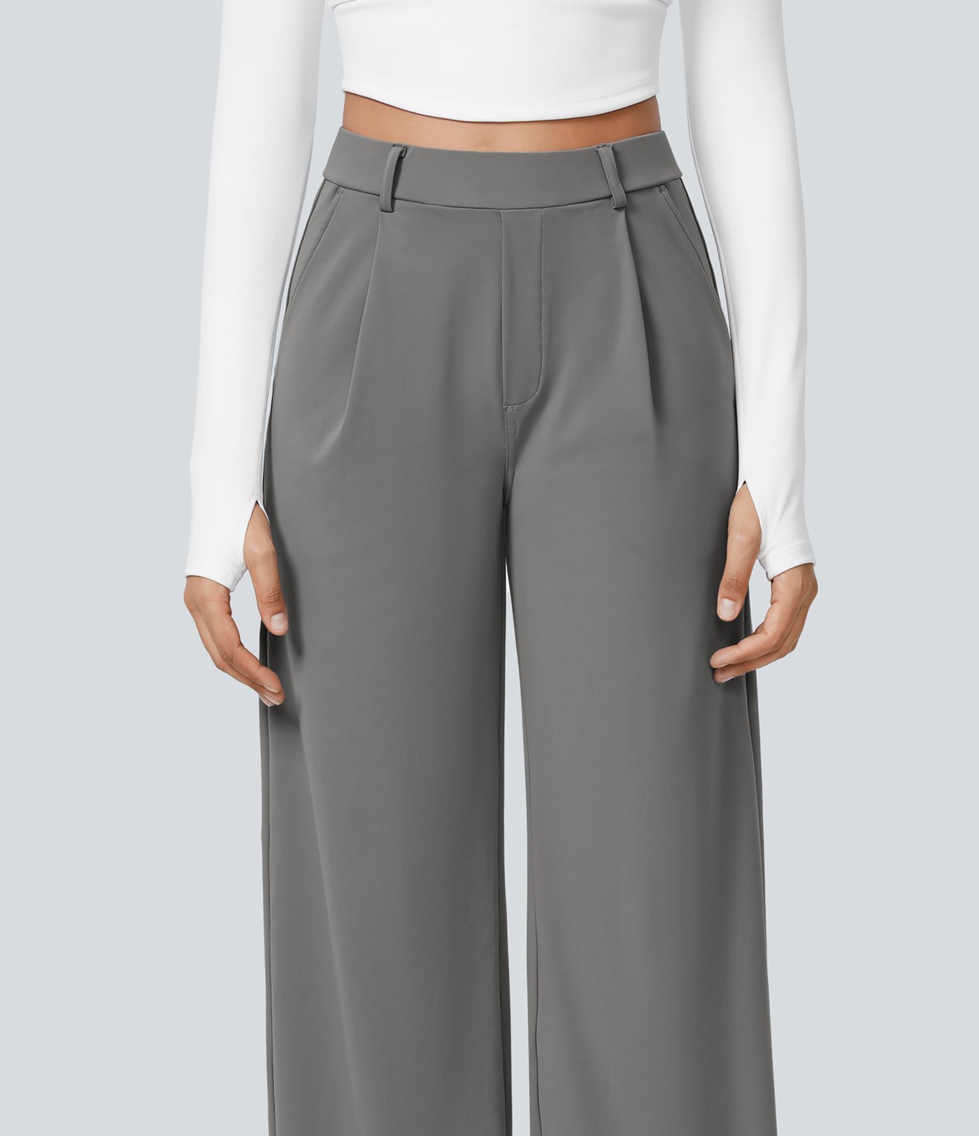 Halara Flex™ plissierte dehnbare Stoffhose mit hohem Bund, Seitentaschen und geradem Bein