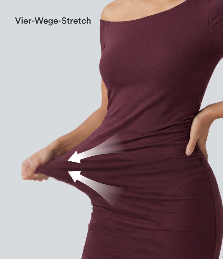 Figurbetontes, geripptes 2-in-1 Minikleid mit Seitentaschen, kurzen Ärmeln, integriertem BH und One-Shoulder-Design - Easy Peezy Edition, B-D Cups Figurbetontes, geripptes 2-in-1 Minikleid mit Seitentaschen, kurzen Ärmeln, integriertem BH und One-Shoulder-Design - Easy Peezy Edition, B-D Cups
