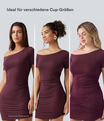 Figurbetontes, geripptes 2-in-1 Minikleid mit Seitentaschen, kurzen Ärmeln, integriertem BH und One-Shoulder-Design - Easy Peezy Edition, B-D Cups Figurbetontes, geripptes 2-in-1 Minikleid mit Seitentaschen, kurzen Ärmeln, integriertem BH und One-Shoulder-Design - Easy Peezy Edition, B-D Cups