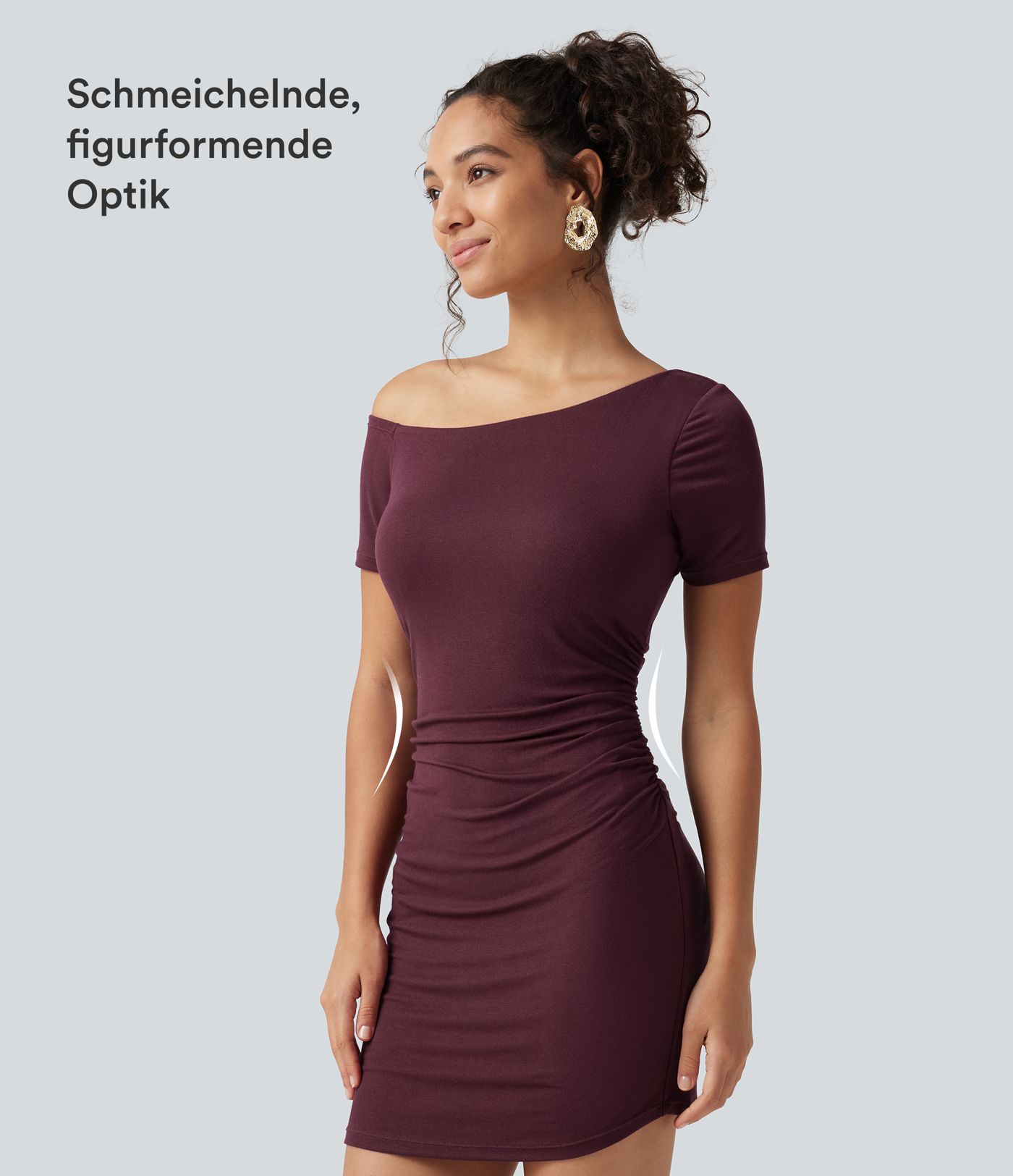 Figurbetontes, geripptes 2-in-1 Minikleid mit Seitentaschen, kurzen Ärmeln, integriertem BH und One-Shoulder-Design - Easy Peezy Edition, B-D Cups Figurbetontes, geripptes 2-in-1 Minikleid mit Seitentaschen, kurzen Ärmeln, integriertem BH und One-Shoulder-Design - Easy Peezy Edition, B-D Cups