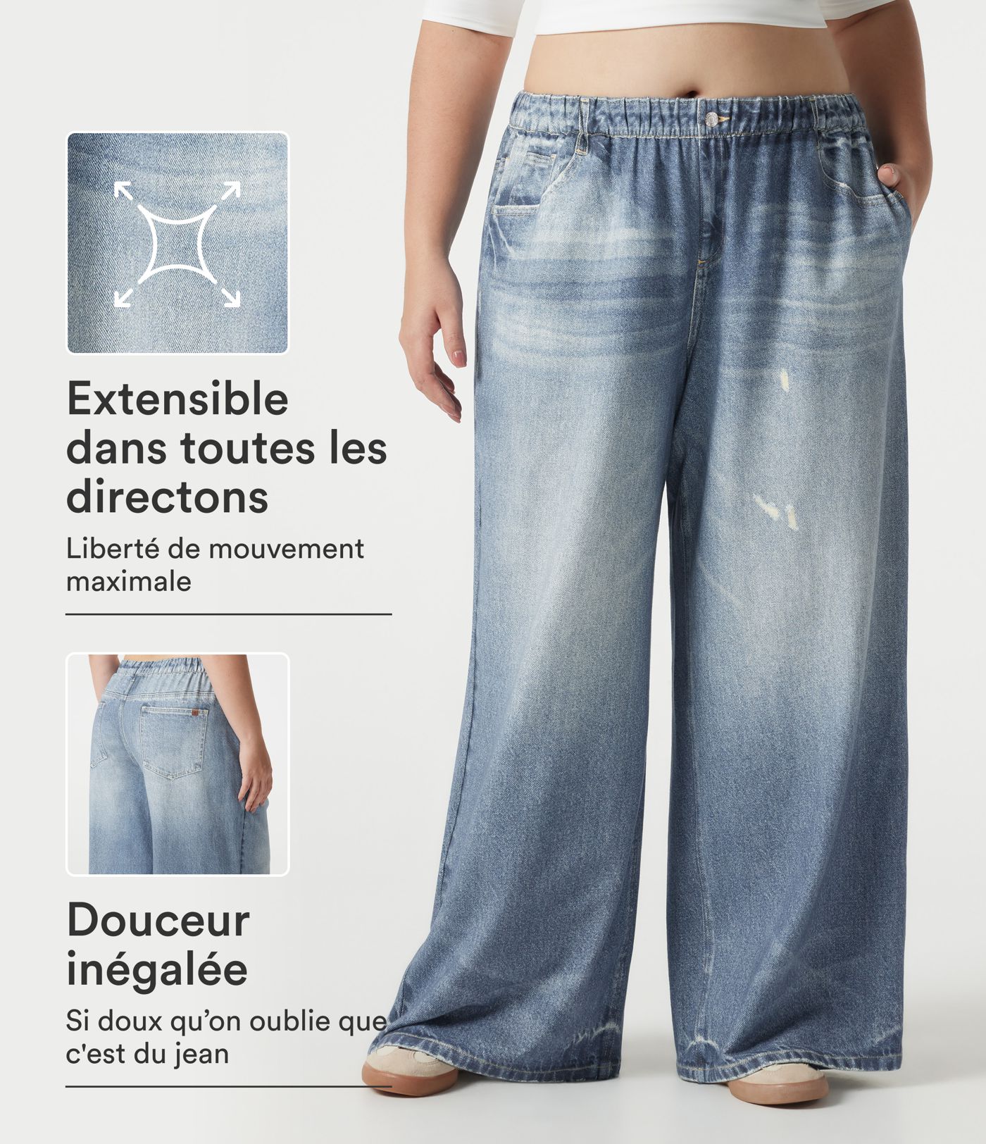 Pantalon jogging grande taille en molleton French Terry effet jean avec poches Pantalon jogging grande taille en molleton French Terry effet jean avec poches
