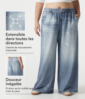 Pantalon jogging grande taille en molleton French Terry effet jean avec poches Pantalon jogging grande taille en molleton French Terry effet jean avec poches
