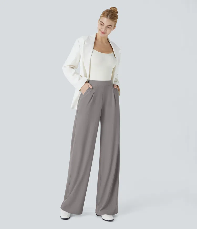 Satellite Halara Flex™ High Waisted Body Sculpt Waist-Slimming Pocket Wide Leg Micro Waffle Work Pants / 2