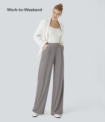 Halara Flex™ High Waisted Body Sculpt Waist-Slimming Pocket Wide Leg Micro Waffle Work Pants Halara Flex™ High Waisted Body Sculpt Waist-Slimming Pocket Wide Leg Micro Waffle Work Pants