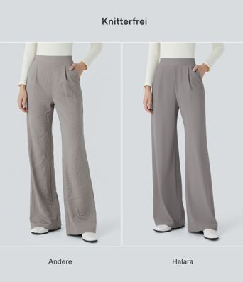 Halara Flex™ Figurformende Stoffhose aus Micro-Waffel-Stoff mit hohem Bund, weitem Bein, Seitentasche, Energiehose