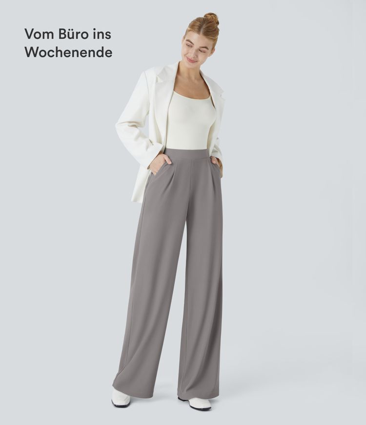 Halara Flex™ Figurformende Stoffhose aus Micro-Waffel-Stoff mit hohem Bund, weitem Bein, Seitentasche, Energiehose