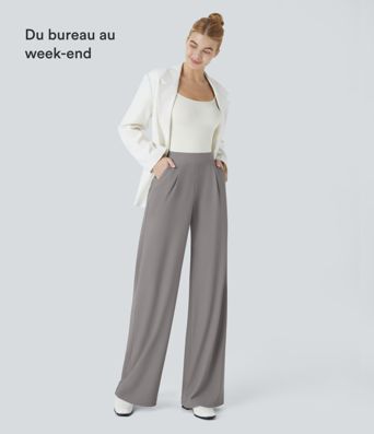 Halara Flex™ Pantalon Tailleur Évasé à Taille Haute Sculptant la Silhouette avec Poches Latérales Micro Waffle Halara Flex™ Pantalon Tailleur Évasé à Taille Haute Sculptant la Silhouette avec Poches Latérales Micro Waffle