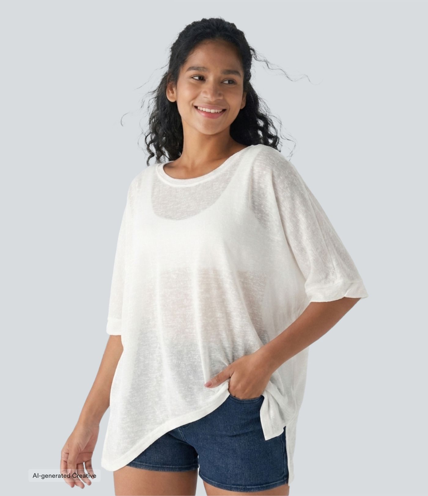 Top décontracté oversize transparent à ourlet asymétrique Top décontracté oversize transparent à ourlet asymétrique