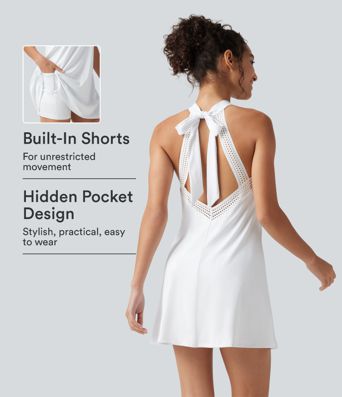 SoftlyZero™ Airy Tie Back Built-in Bra 2-in-1 InstantCool Mini Yoga Active Dress with Pocket-Longer Length-UPF50+ SoftlyZero™ Airy Tie Back Built-in Bra 2-in-1 InstantCool Mini Yoga Active Dress with Pocket-Longer Length-UPF50+