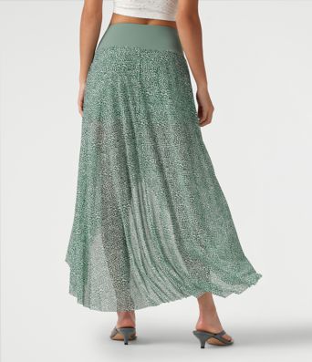 High Waisted High Low Ruffle 2-in-1 Leopard Print Mesh Maxi Skirt