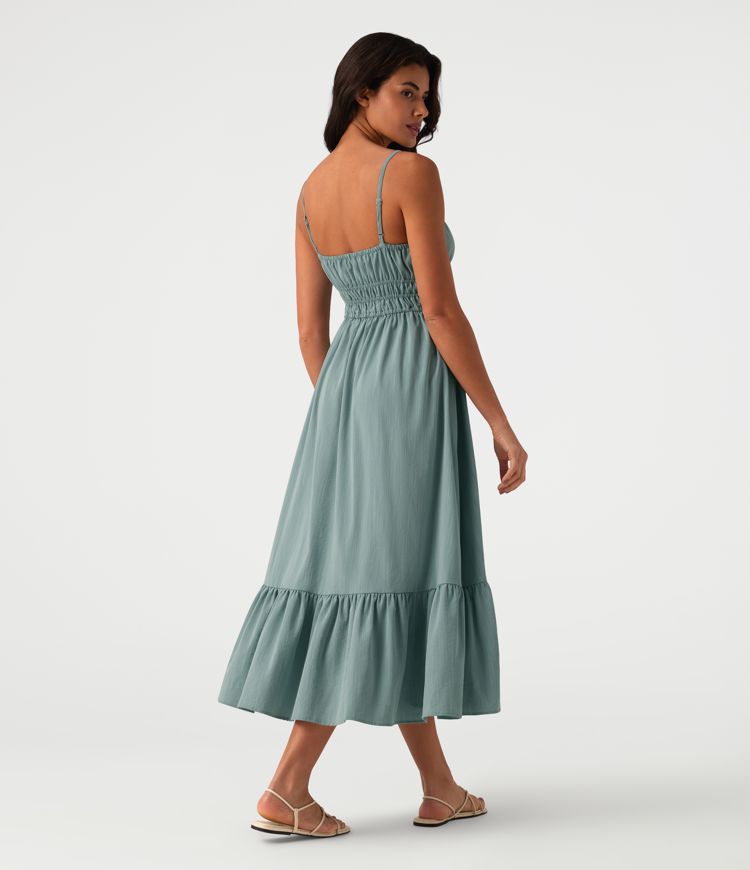 Robe nuisette mi-longue fluide à nouer devant, effet lin, décontractée Robe nuisette mi-longue fluide à nouer devant, effet lin, décontractée
