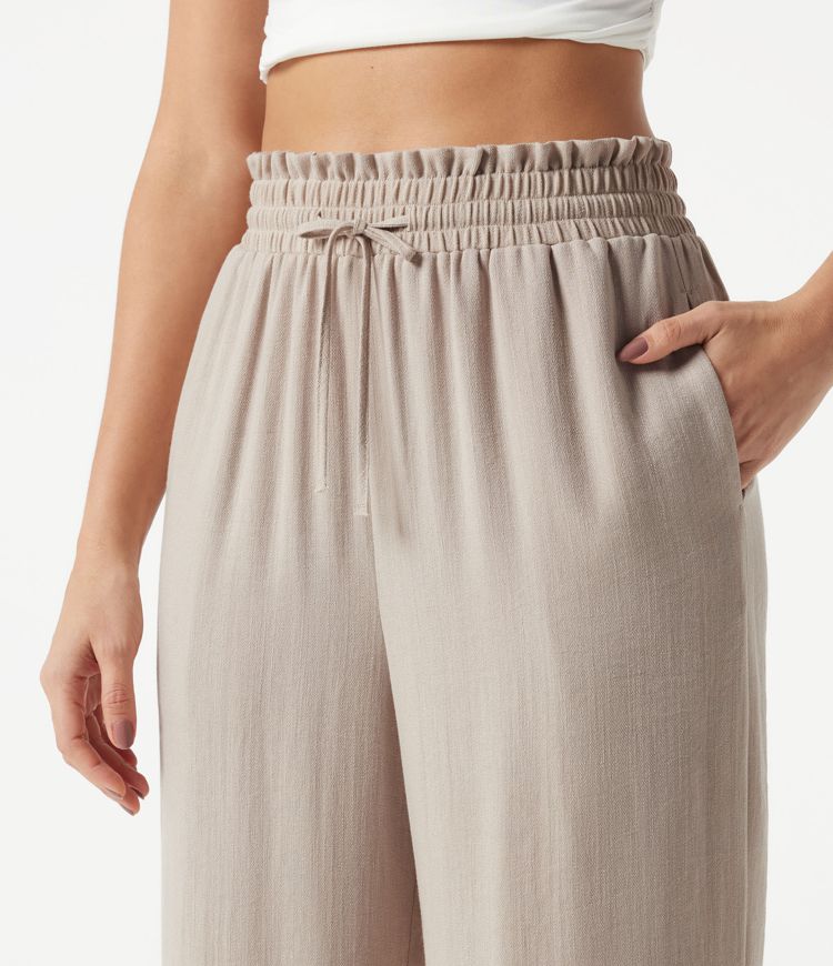 High Waisted Drawstring Casual Linen-Feel Pants with Pockets