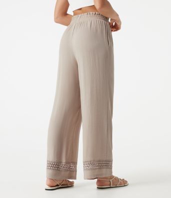 High Waisted Drawstring Casual Linen-Feel Pants with Pockets