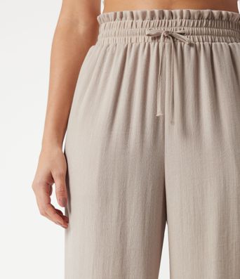 High Waisted Drawstring Casual Linen-Feel Pants with Pockets