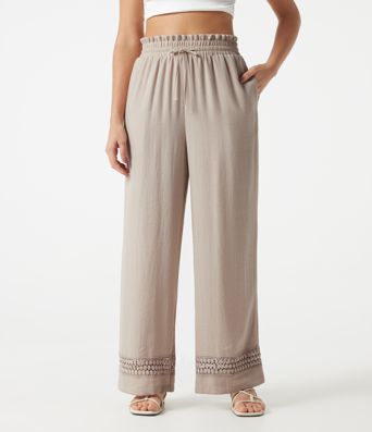 High Waisted Drawstring Casual Linen-Feel Pants with Pockets