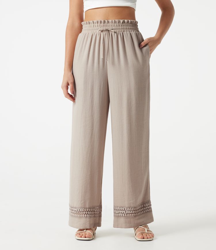 High Waisted Drawstring Casual Linen-Feel Pants with Pockets
