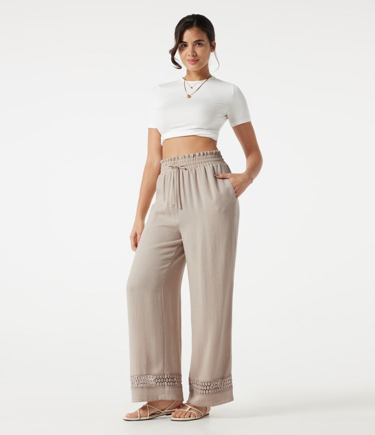 High Waisted Drawstring Casual Linen-Feel Pants with Pockets