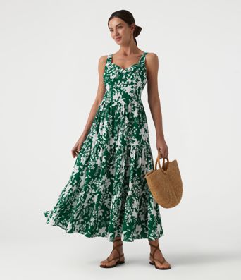 Ärmelloses Maxikleid mit Herzausschnitt, Schnürung und Blumenmuster