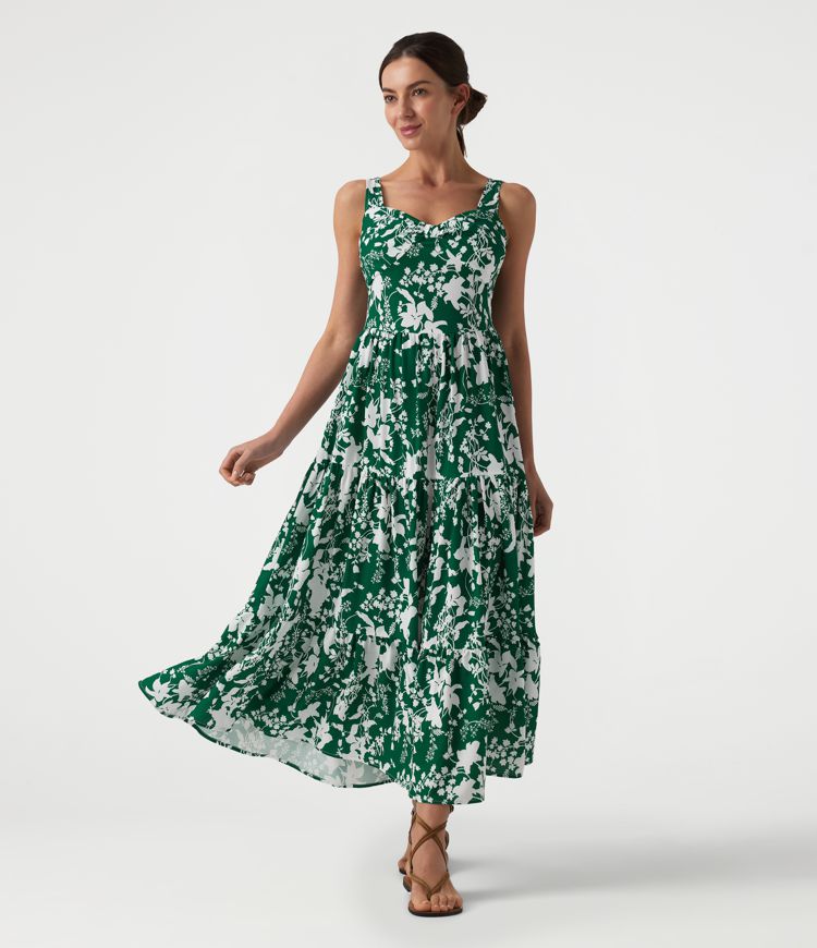 Ärmelloses Maxikleid mit Herzausschnitt, Schnürung und Blumenmuster