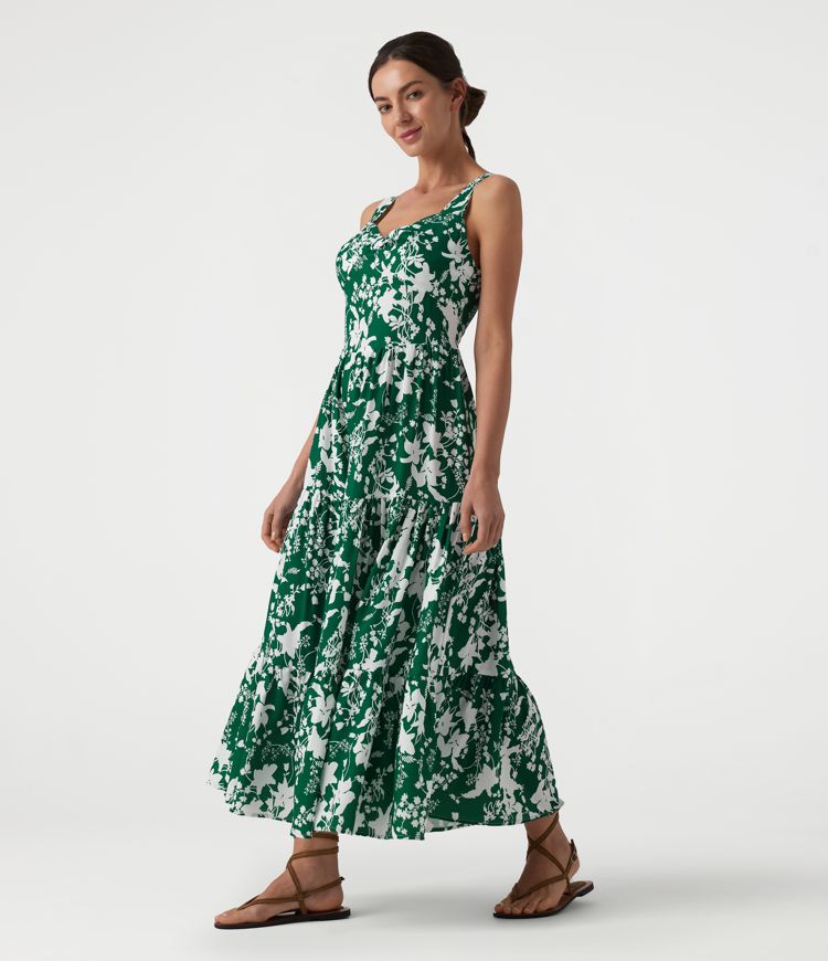 Ärmelloses Maxikleid mit Herzausschnitt, Schnürung und Blumenmuster