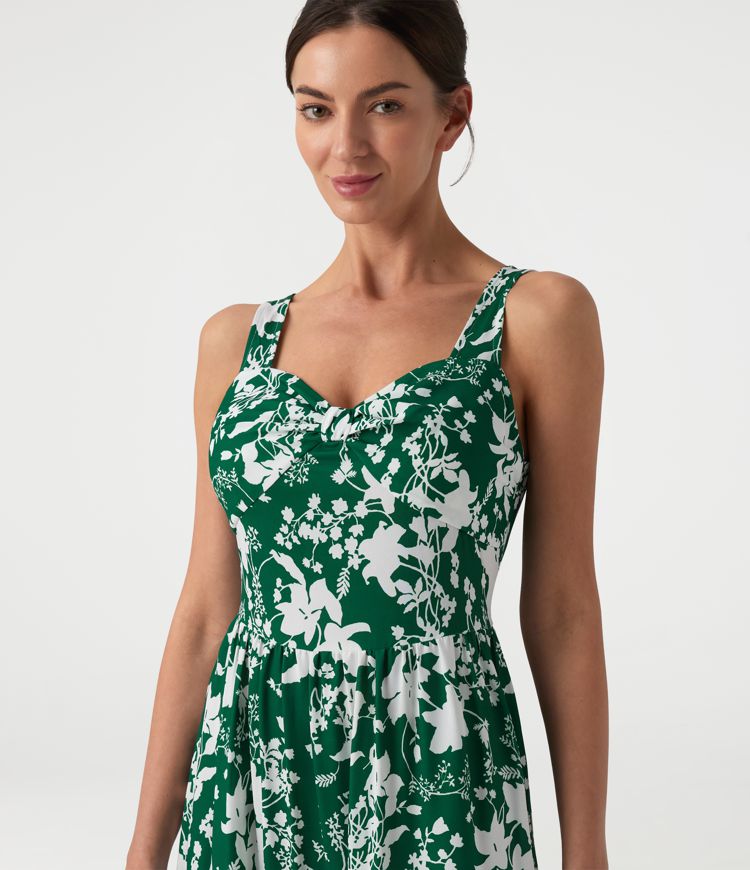 Ärmelloses Maxikleid mit Herzausschnitt, Schnürung und Blumenmuster