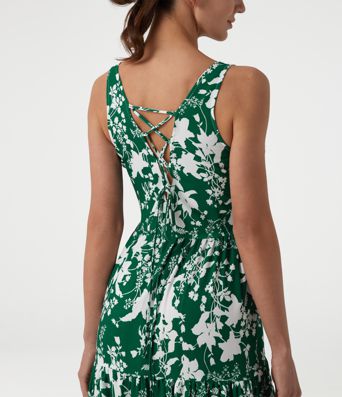 Ärmelloses Maxikleid mit Herzausschnitt, Schnürung und Blumenmuster