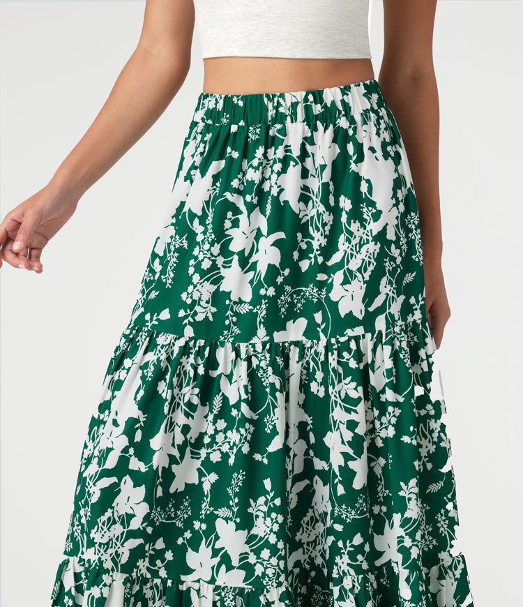 High Waisted Floral Print Tiered Maxi Resort Flowy Skirt High Waisted Floral Print Tiered Maxi Resort Flowy Skirt