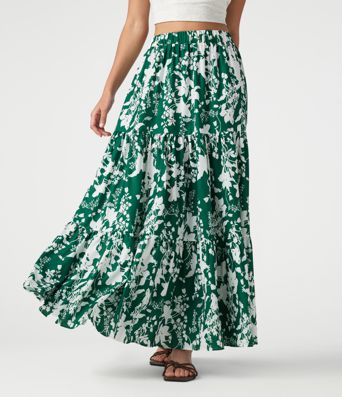 High Waisted Floral Print Tiered Maxi Resort Flowy Skirt High Waisted Floral Print Tiered Maxi Resort Flowy Skirt