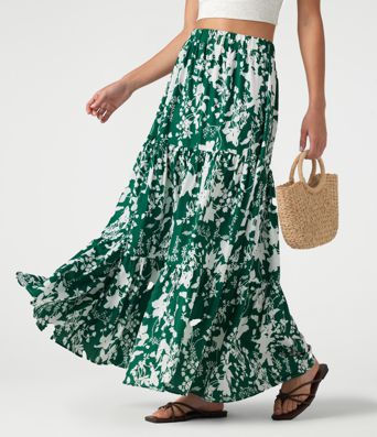 High Waisted Floral Print Tiered Maxi Resort Flowy Skirt High Waisted Floral Print Tiered Maxi Resort Flowy Skirt