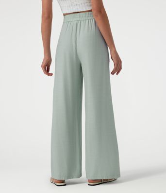 Lässige Leinen-Hose mit hohem Bund, Kordelzug, weitem Bein und Taschen Lässige Leinen-Hose mit hohem Bund, Kordelzug, weitem Bein und Taschen