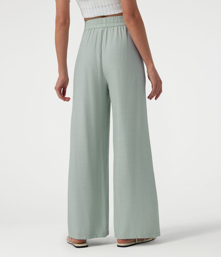 Lässige Leinen-Hose mit hohem Bund, Kordelzug, weitem Bein und Taschen Lässige Leinen-Hose mit hohem Bund, Kordelzug, weitem Bein und Taschen
