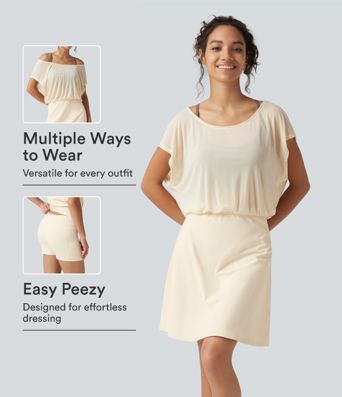 SoftlyZero™ Plush Boat Neck Short Sleeve 2-in-1 Mini Yoga Active Dress with Pockets-Easy Peezy Edition SoftlyZero™ Plush Boat Neck Short Sleeve 2-in-1 Mini Yoga Active Dress with Pockets-Easy Peezy Edition