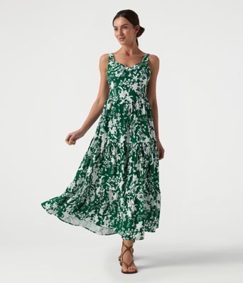Robe longue resort décolleté cœur sans manches imprimé floral avec laçage Robe longue resort décolleté cœur sans manches imprimé floral avec laçage
