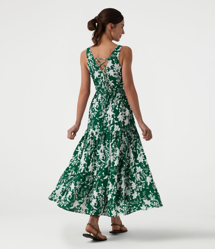 Robe longue resort décolleté cœur sans manches imprimé floral avec laçage Robe longue resort décolleté cœur sans manches imprimé floral avec laçage