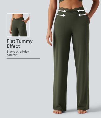 Halara UltraSculpt™ High Waisted Contrast Lace Tummy Control Straight Leg Yoga Pants with Pockets Halara UltraSculpt™ High Waisted Contrast Lace Tummy Control Straight Leg Yoga Pants with Pockets