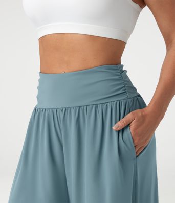 Breezeful™ - Geraffte Urlaubs-Hose mit hohem Bund, Seitentaschen und Schlitz - schnelltrocknend Breezeful™ - Geraffte Urlaubs-Hose mit hohem Bund, Seitentaschen und Schlitz - schnelltrocknend