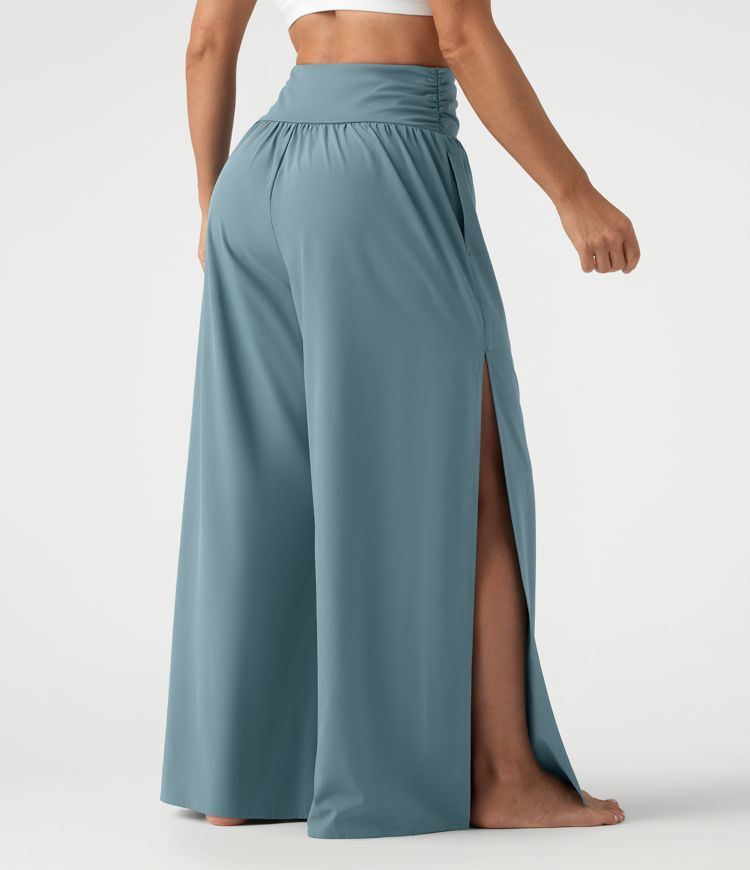 Breezeful™ - Geraffte Urlaubs-Hose mit hohem Bund, Seitentaschen und Schlitz - schnelltrocknend Breezeful™ - Geraffte Urlaubs-Hose mit hohem Bund, Seitentaschen und Schlitz - schnelltrocknend