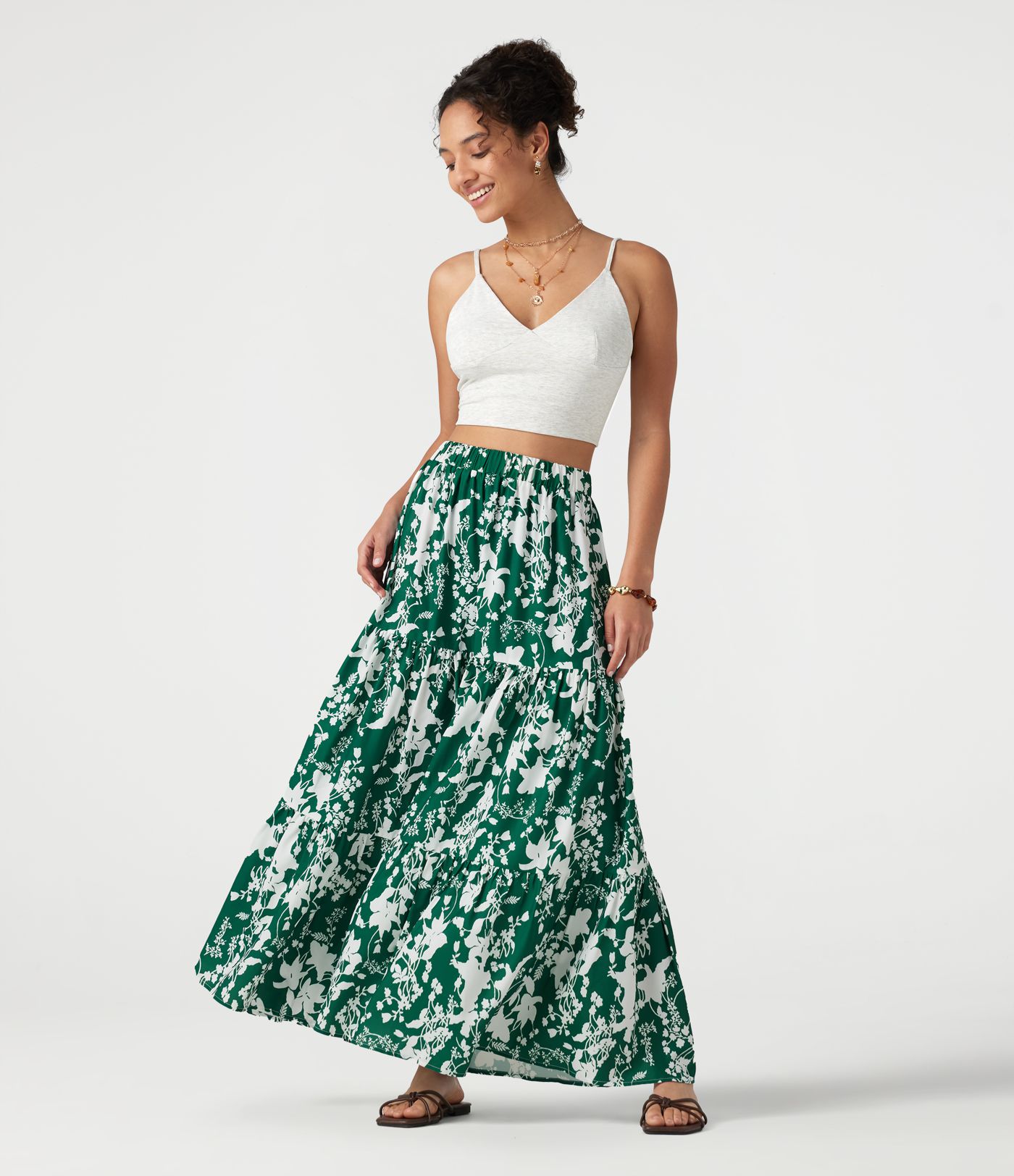 High Waisted Floral Print Tiered Maxi Resort Flowy Skirt High Waisted Floral Print Tiered Maxi Resort Flowy Skirt