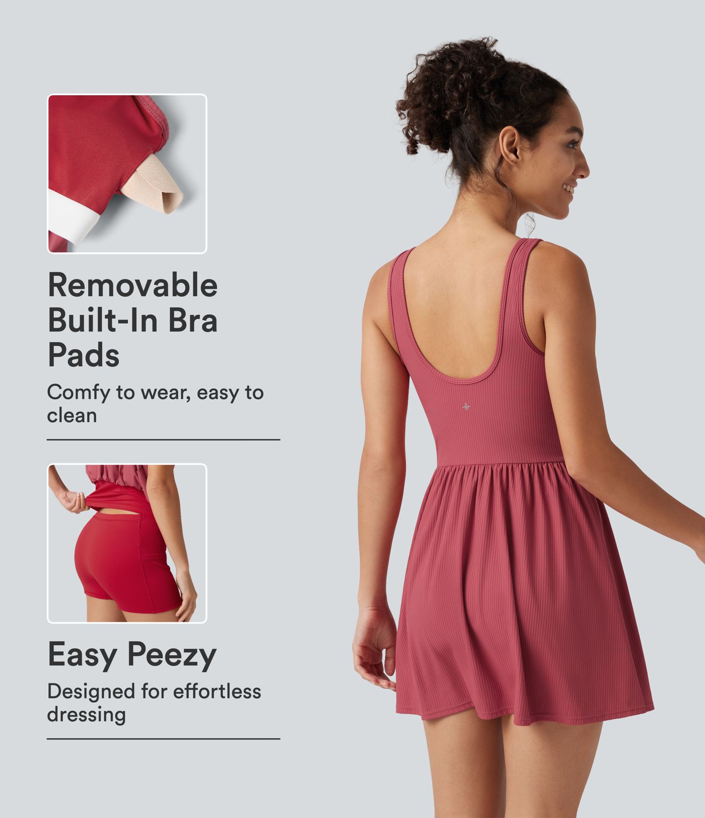 Ribbed Henley Neck Built-in Bra 2-in-1 Mini Tennis Active Tank Dress with Pockets-Easy Peezy Edition Ribbed Henley Neck Built-in Bra 2-in-1 Mini Tennis Active Tank Dress with Pockets-Easy Peezy Edition