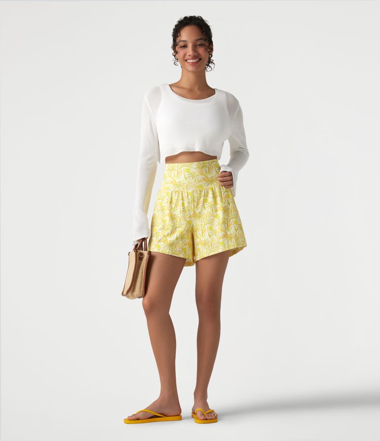 2-in-1 Hawaii-Shorts mit hohem Bund und mehreren Taschen - 12,7 cm