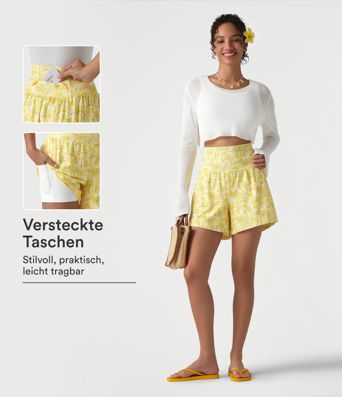2-in-1 Hawaii-Shorts mit hohem Bund und mehreren Taschen - 12,7 cm