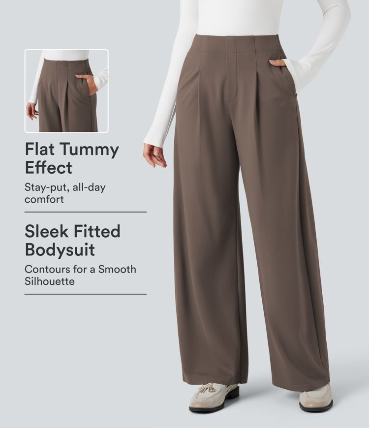 Halara Flex™ High-waisted Tummy Control Built-in Underwear Work Barrel Leg Trousers with Pockets Halara Flex™ High-waisted Tummy Control Built-in Underwear Work Barrel Leg Trousers with Pockets